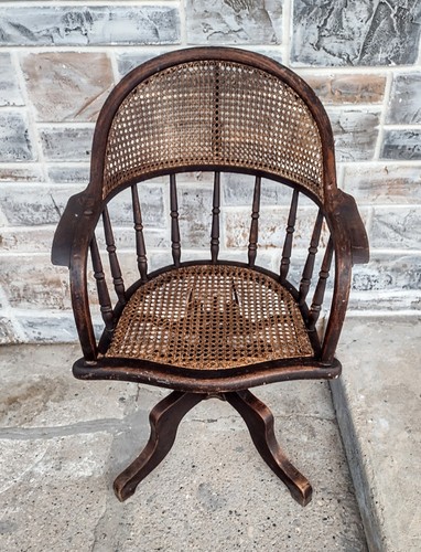 Antique caned bentwood oak - caned,