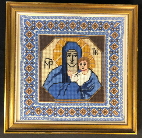 Framed needlepoint cross - needlepoint,
