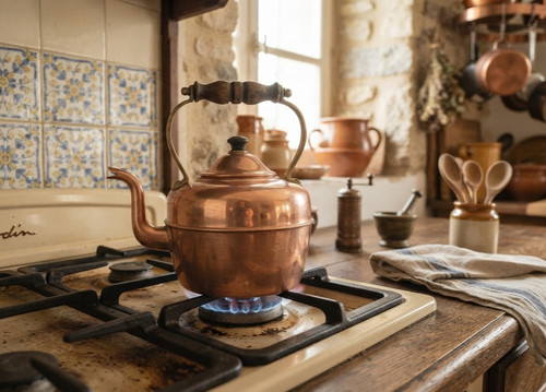 Vintage copper tea kettle - copper, made