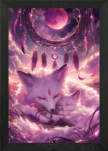 Kitsune family dream framed - kitsune,