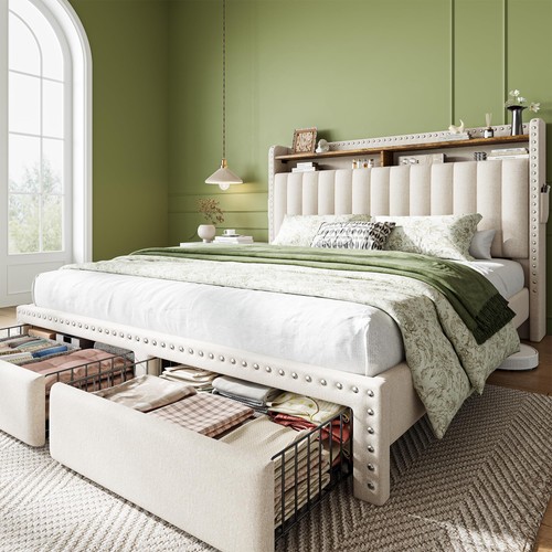 Queen bed frame upholstered - frame, 2