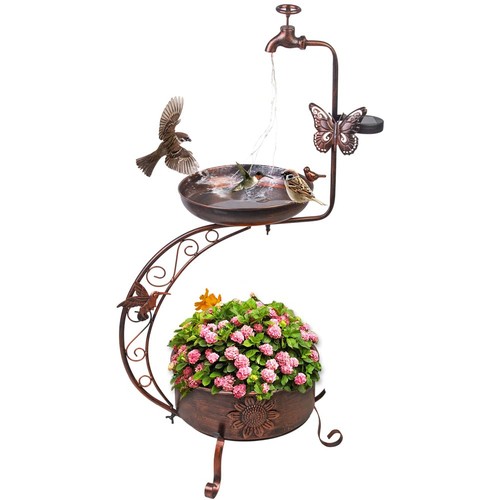 Metal bird baths with - bird,