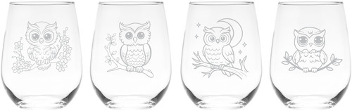 Owl stemless wine glass - wine,