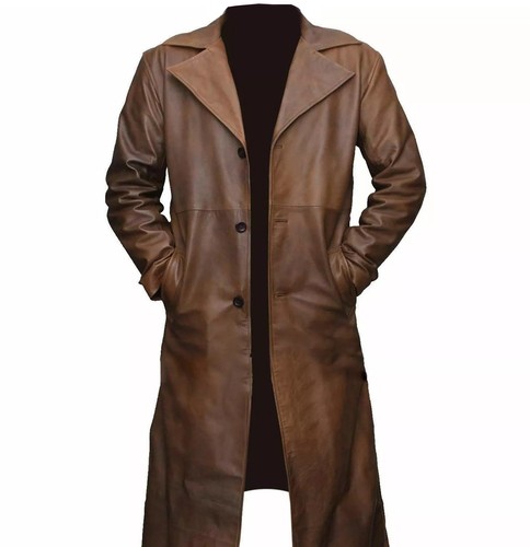 Men brown leather - brown, trench