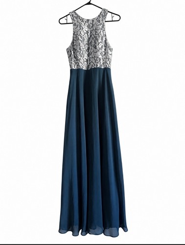 Azazie teal blue - white, lace