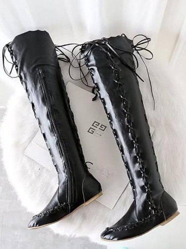 Lace thigh high boots - up,