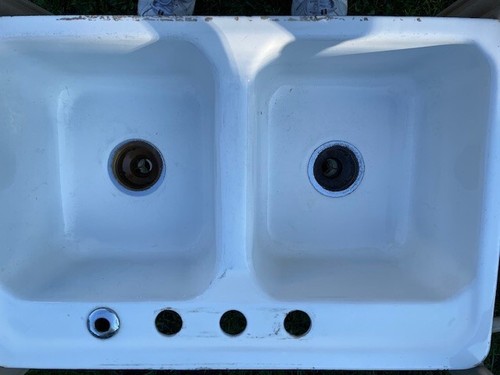 Vtg cast iron - porcelain, double