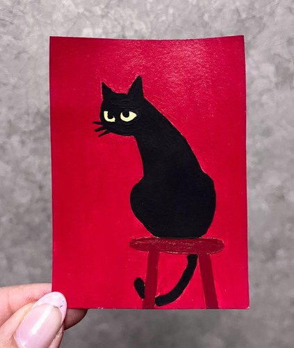 Aceo original black cat - original, on