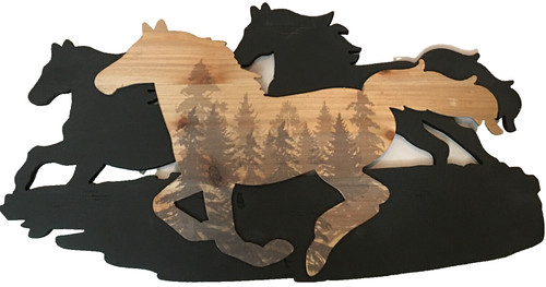Wild horses wood cut - wild,