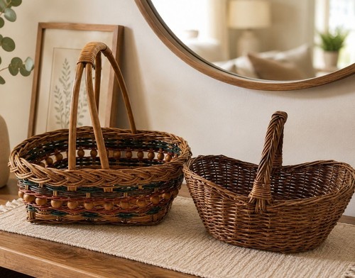 Vintage wicker rattan - rattan, basket