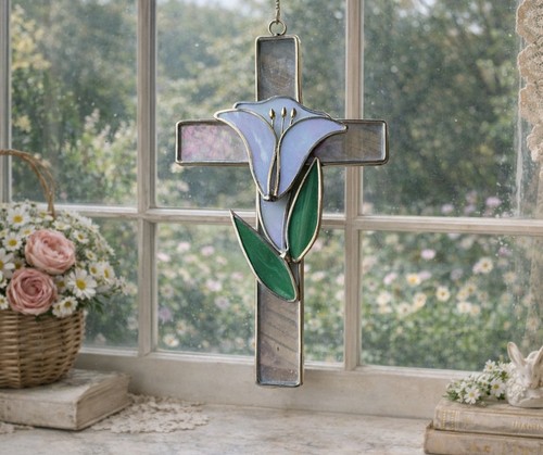 Vintage stained glass cross - stained,