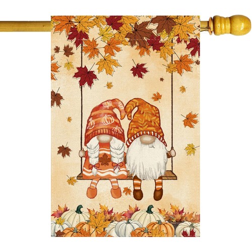 Gnomes maple leaves house flag - gnomes,