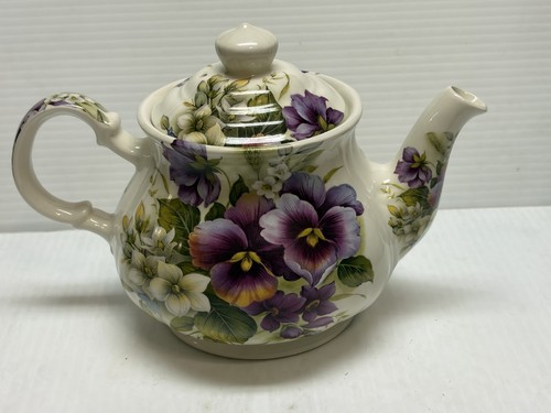 Sadler purple pansies - purple, teapot