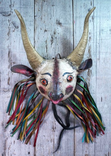 Coconut goat mask with hair - coconut,