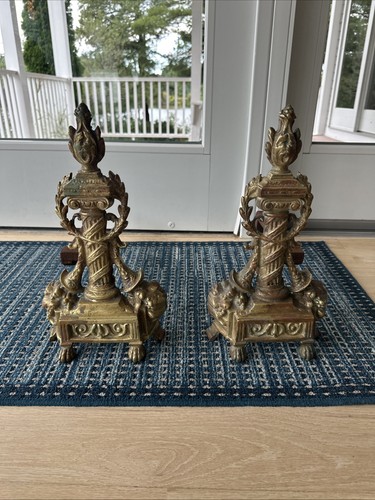 Antique brass andirons 1920s - antique,
