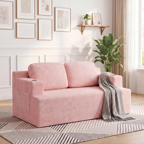 Pink corduroy loveseat - -, comfy