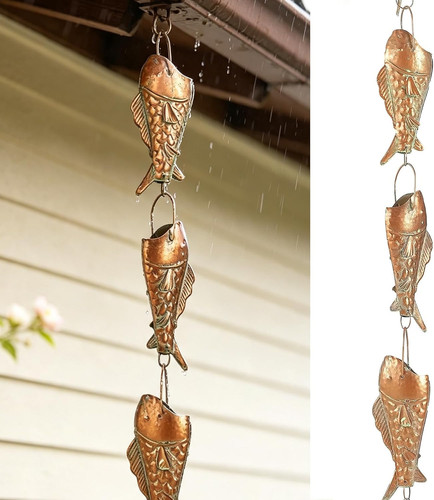 Copper patina rain chain - copper,