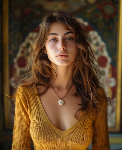 Yellow sweater brown - yellow, brown-haired