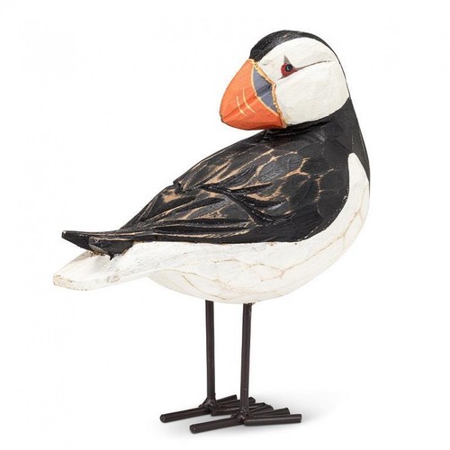 Carved puffin with head turned - carved,
