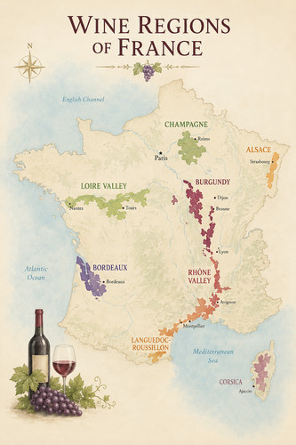 Wine regions france map - of,