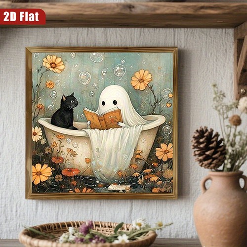 Ghost reading book black - ghost, cat