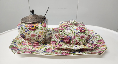 Vtg chintz butter dish royal - chintz,