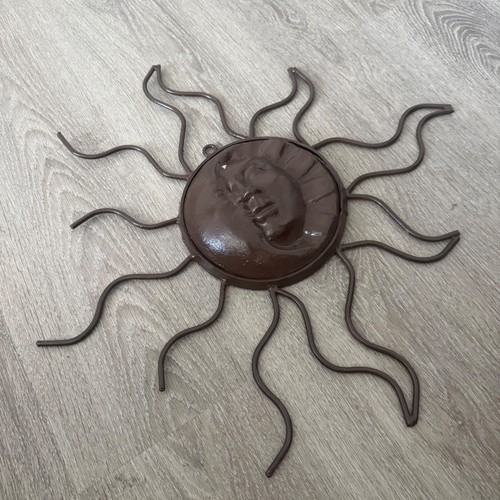 Vtg brown metal sun - sun, face