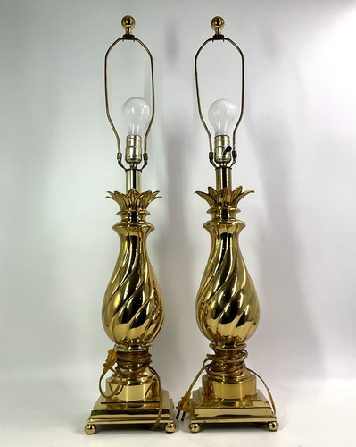 Pair vtg brass table - of,