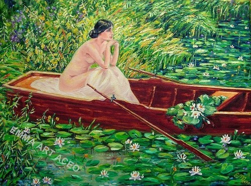 Aceo print water lilies - aceo, white