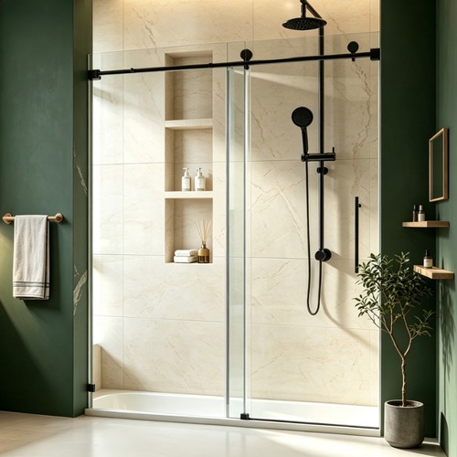 Matte black stand shower - matte, up