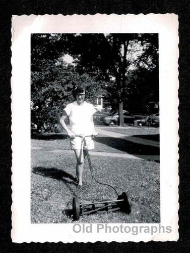 Woman cutting grass old school - woman,