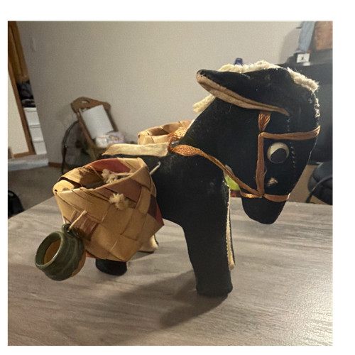Vintage black stuffed donkey - black,