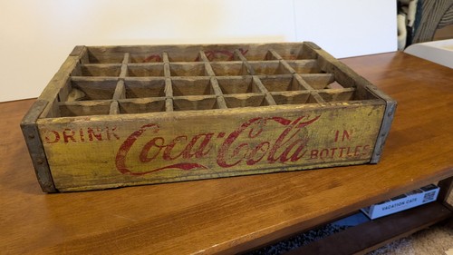 Vtg coca cola yellow wooden - vtg,