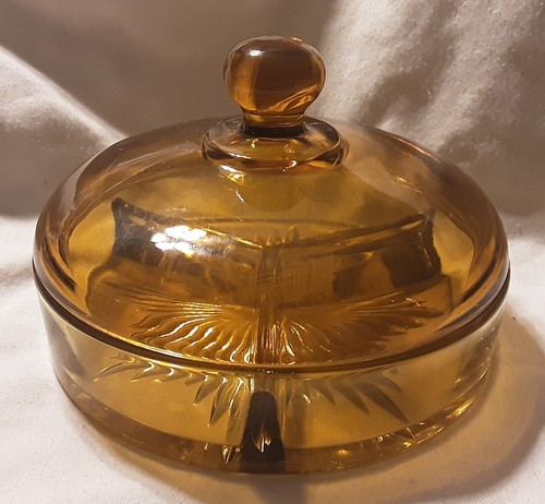 Vintage amber glass divided - glass,