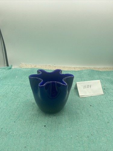 Cobalt blue ruffle glass - glass, vase