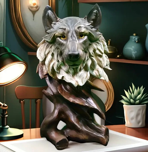 Grey white wolf - grey, bust