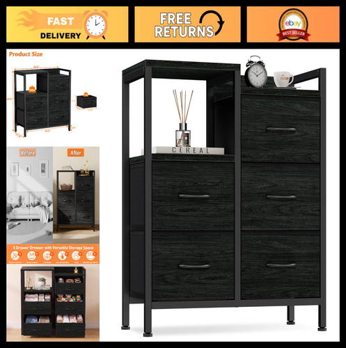 Stylish black drawer - 5-drawer, fabric