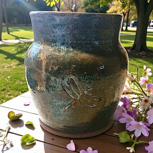 Raku fired dragonfly pottery - fired,