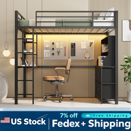 Twin metal loft bed - metal, with
