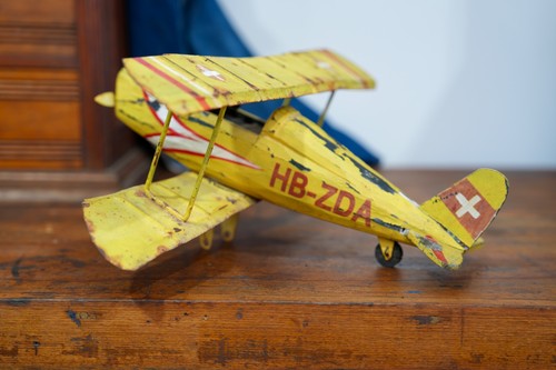 Vintage biplane model wood - model, tin