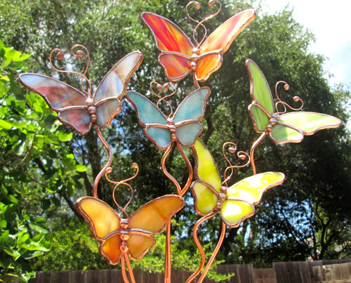Stained glass butterfly garden - stained,