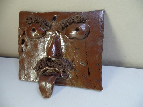 Vintage primitive ceramic face - vintage,