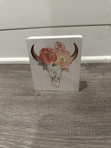 Floral cow skull wood - skull,