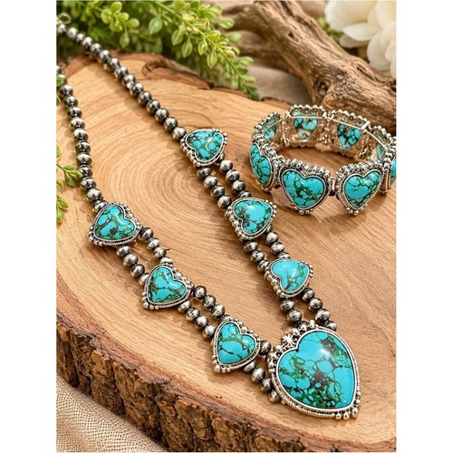 Turquoise heart necklace - turquoise, &