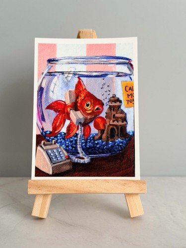 Aceo print 5x3 goldfish - aceo,