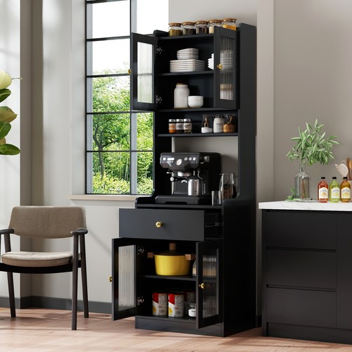 Black kitchen pantry hutch - kitchen,