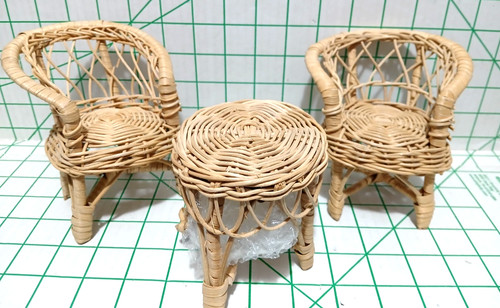 Guc vintage 3pc wicker table - guc,