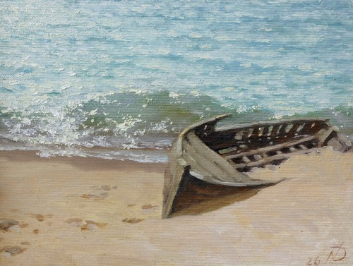 Abandoned boat oil painting - abandoned,