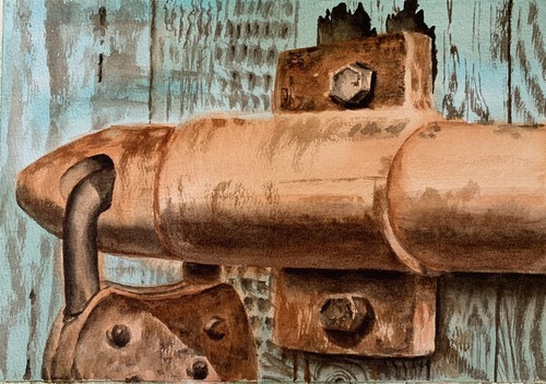 Original watercolor rusty barn - original,