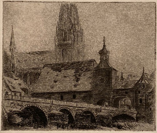 Etching aquatint church - aquatint, at
